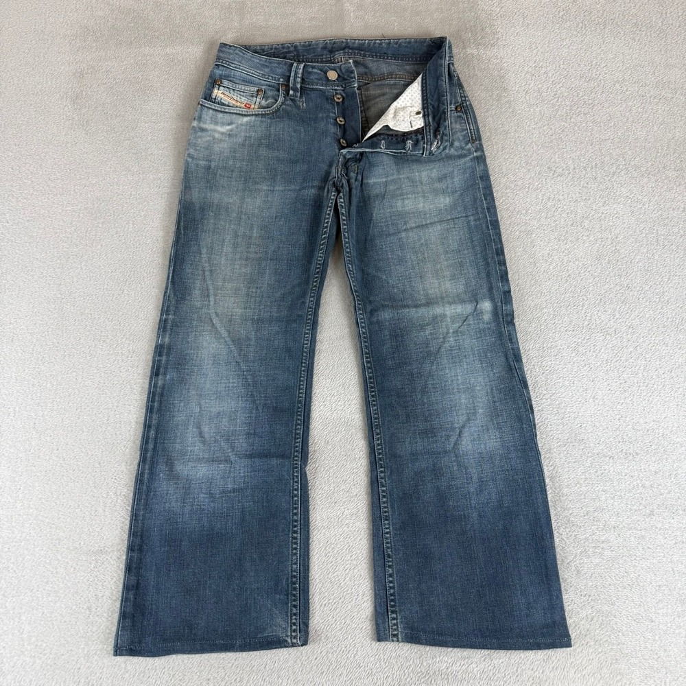 Diesel Levan Straight Jeans Mens 29x26 Blue Denim Button Fly Distressed Italy